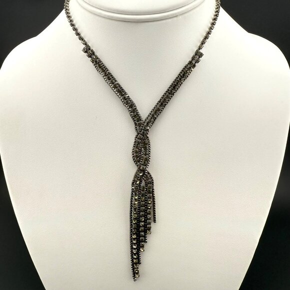 Christinas Collection Crystal Rhinestone Y Necklace With Braided Tassel Accent - Picture 1 of 9